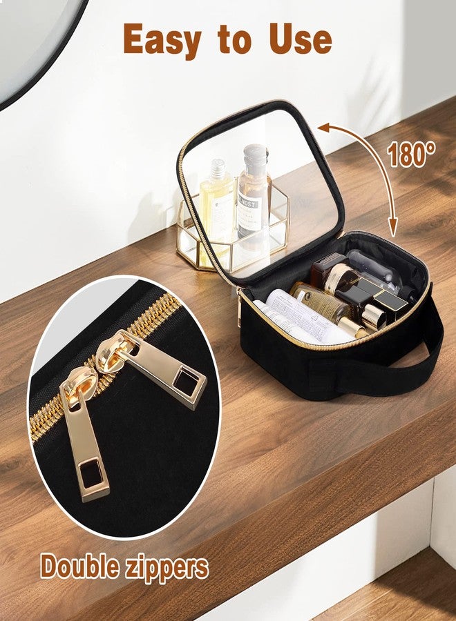 Wedama TSA Approved Toiletry Bag, 2 Pack Clear Makeup Bags with Handles, Quart Size Clear Toiletry Bags, PVC Cosmetic Bags for Women and Men, Carry on Airport Airline Compliant Bag, Black - Image 4